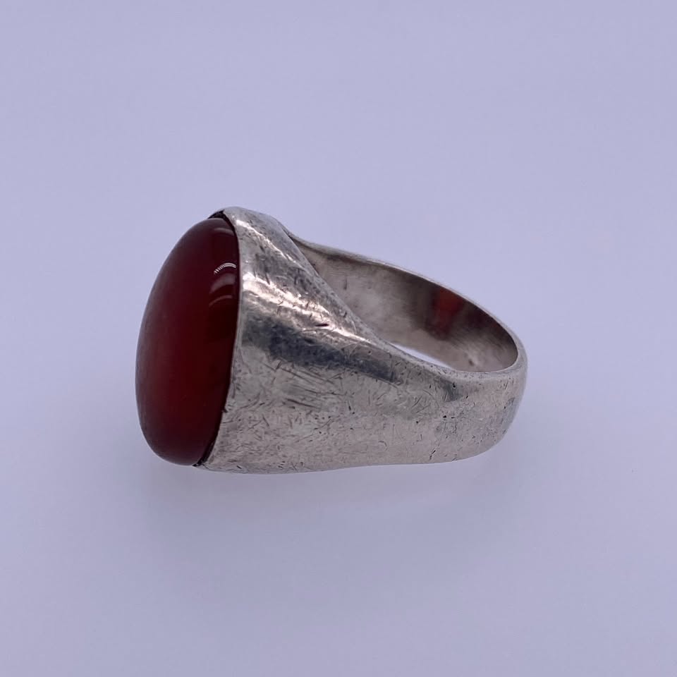 925 Sterling Silver Ring With Red Plastic Stone