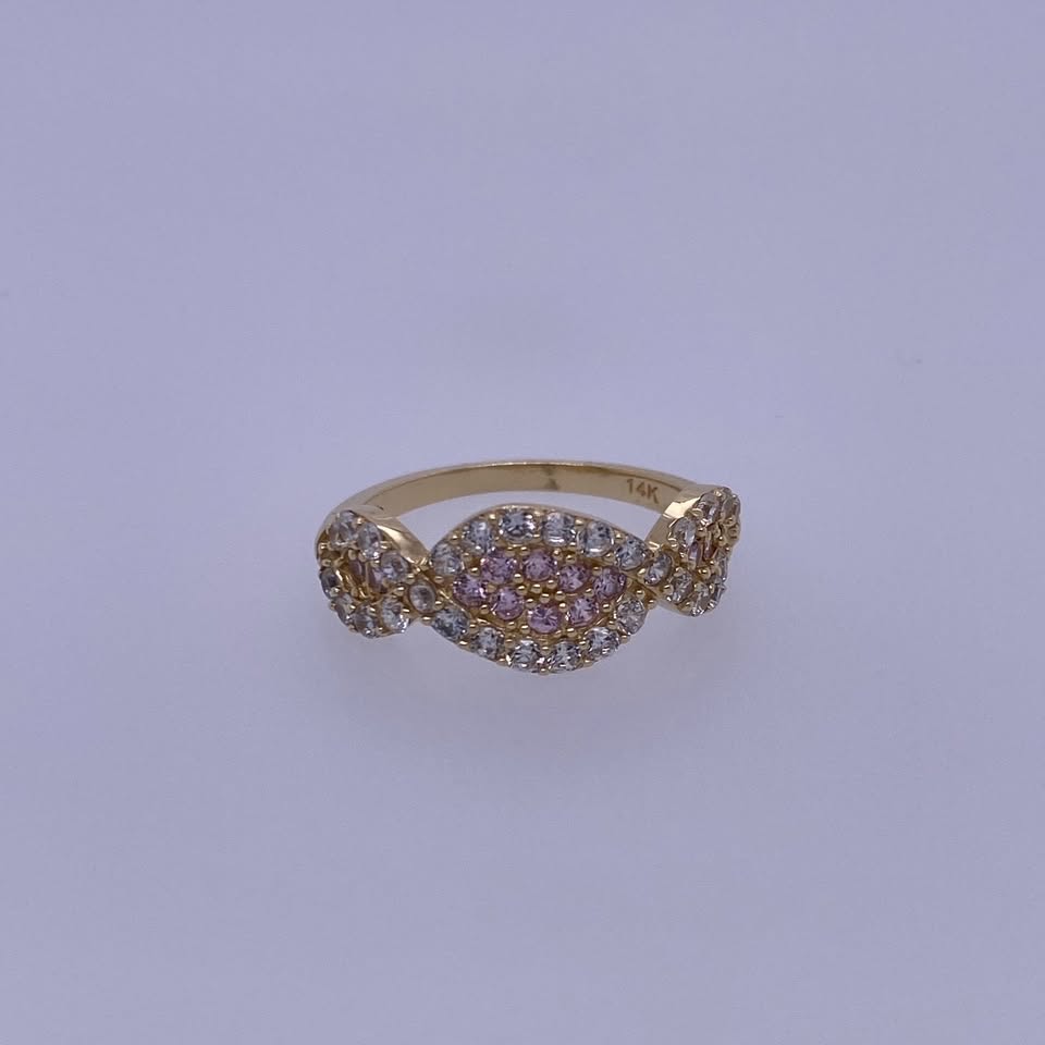 14K Yellow Gold Ring With Pink And Yellow CZ's