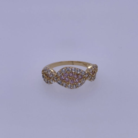 14K Yellow Gold Ring With Pink And Yellow CZ's