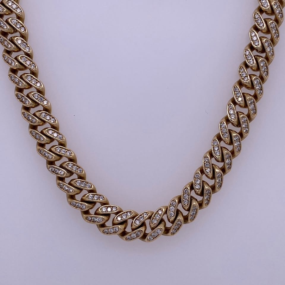 14k Yellow Gold Cuban Chain (Apx 13Karats Of Diamonds)