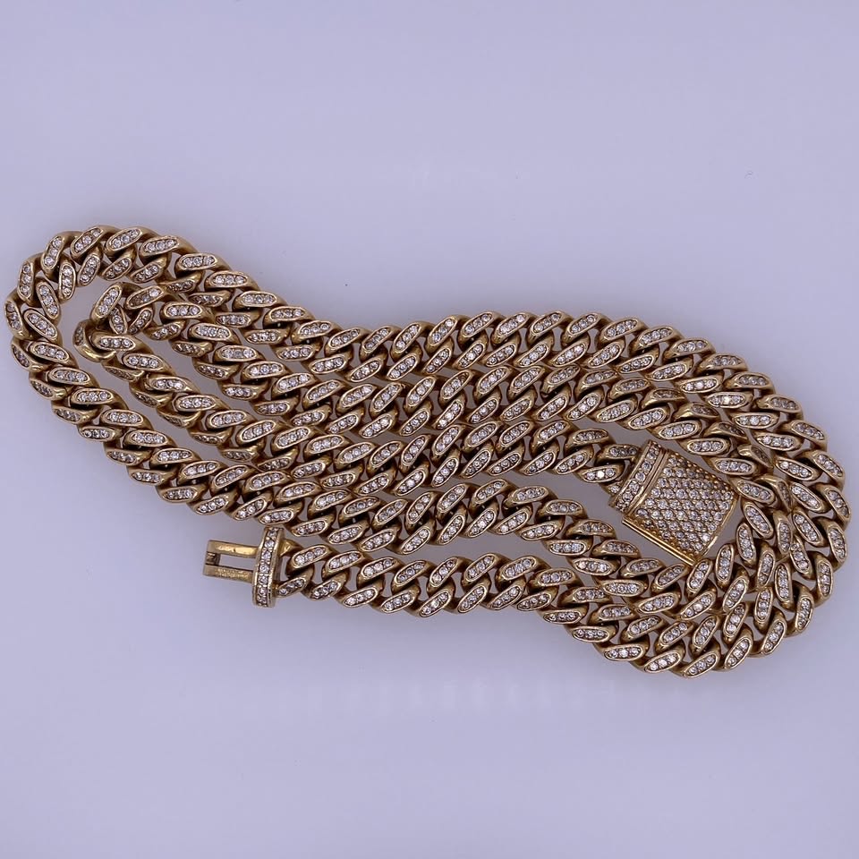 14k Yellow Gold Cuban Chain (Apx 13Karats Of Diamonds)