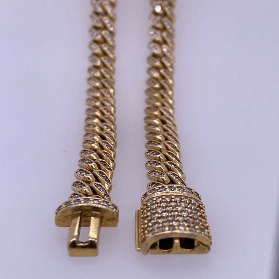 14k Yellow Gold Cuban Chain (Apx 13Karats Of Diamonds)