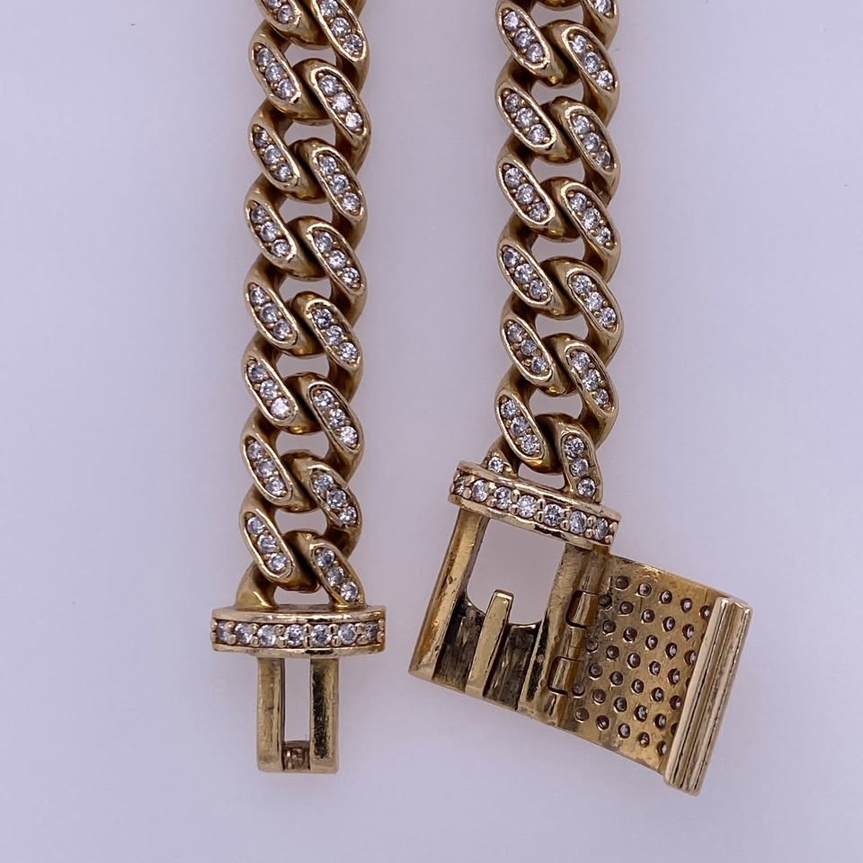 14k Yellow Gold Cuban Chain (Apx 13Karats Of Diamonds)