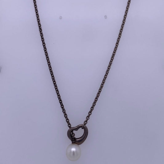 Tiffany & co. Elsa Peretti Open Heart Pearl Lariat Necklace.