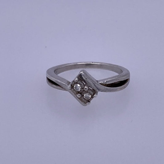 925 Silver Ladies Statement Ring W/ Two Clear Colored Stones