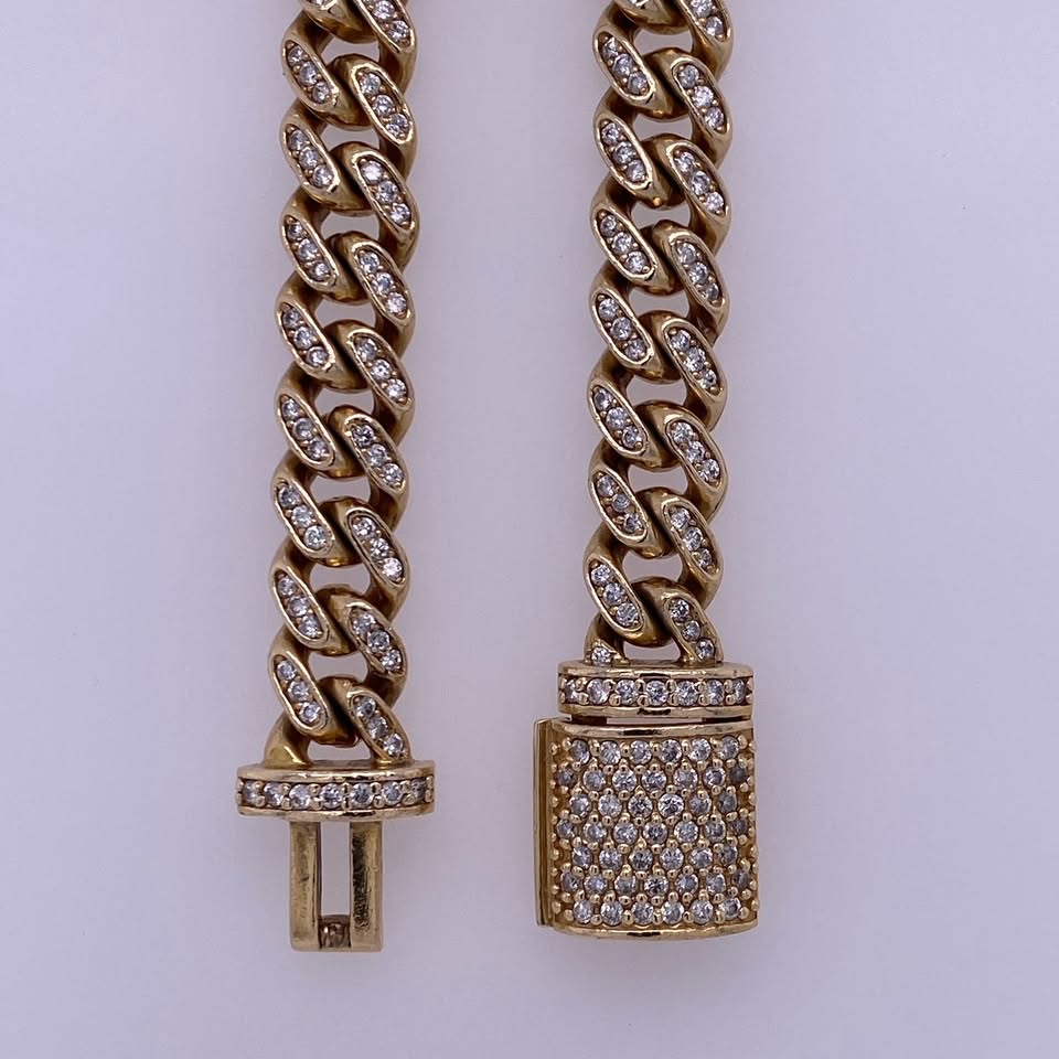 14k Yellow Gold Cuban Chain (Apx 13Karats Of Diamonds)
