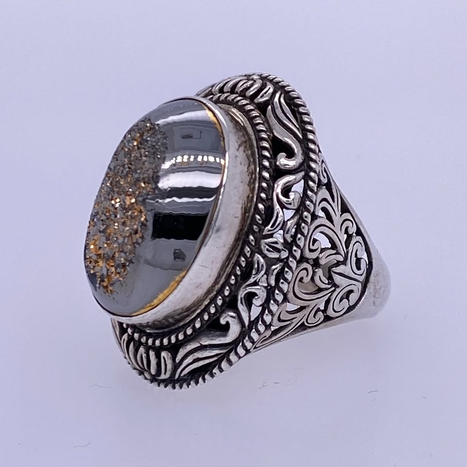 925 Silver Large Statement Ring W/ Sparkle Center Stone