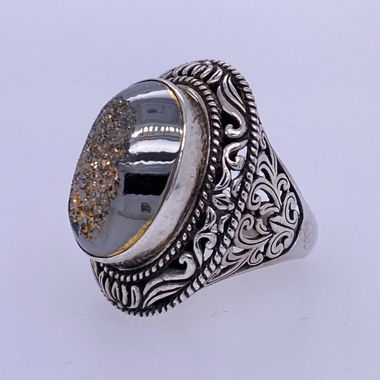 925 Silver Large Statement Ring W/ Sparkle Center Stone