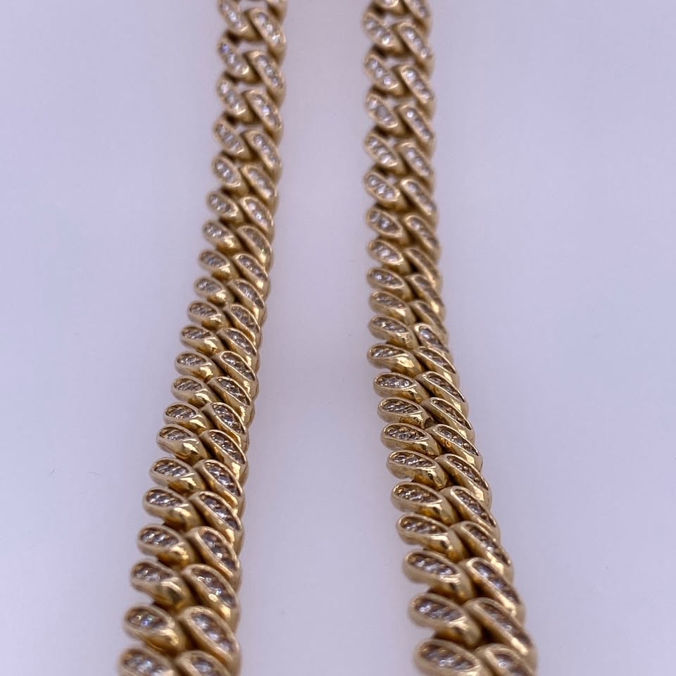 14k Yellow Gold Cuban Chain (Apx 13Karats Of Diamonds)