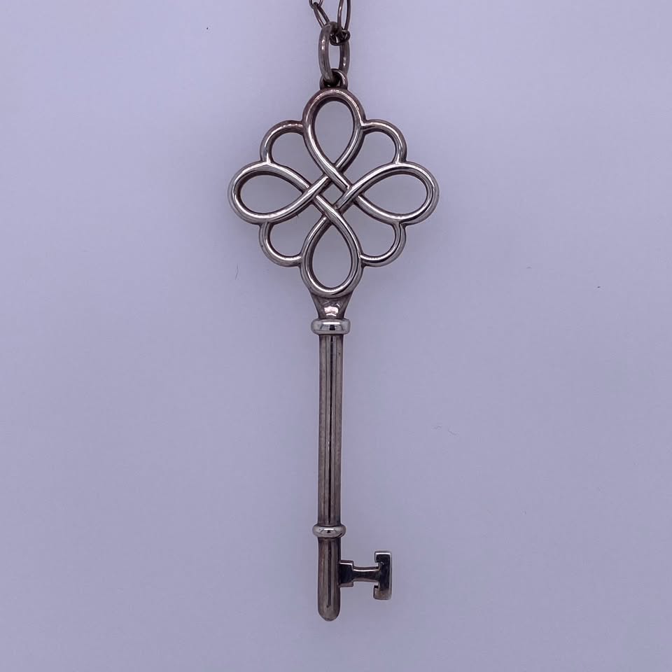 Tiffany & Co. Sterling Silver Large Love Knot Key Pendant Necklace