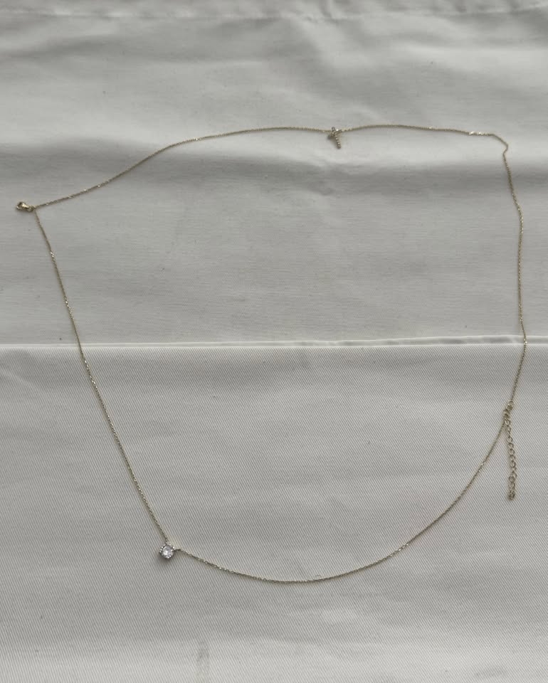 925 Sterling Silver Double Layer Necklace With CZ Pendants