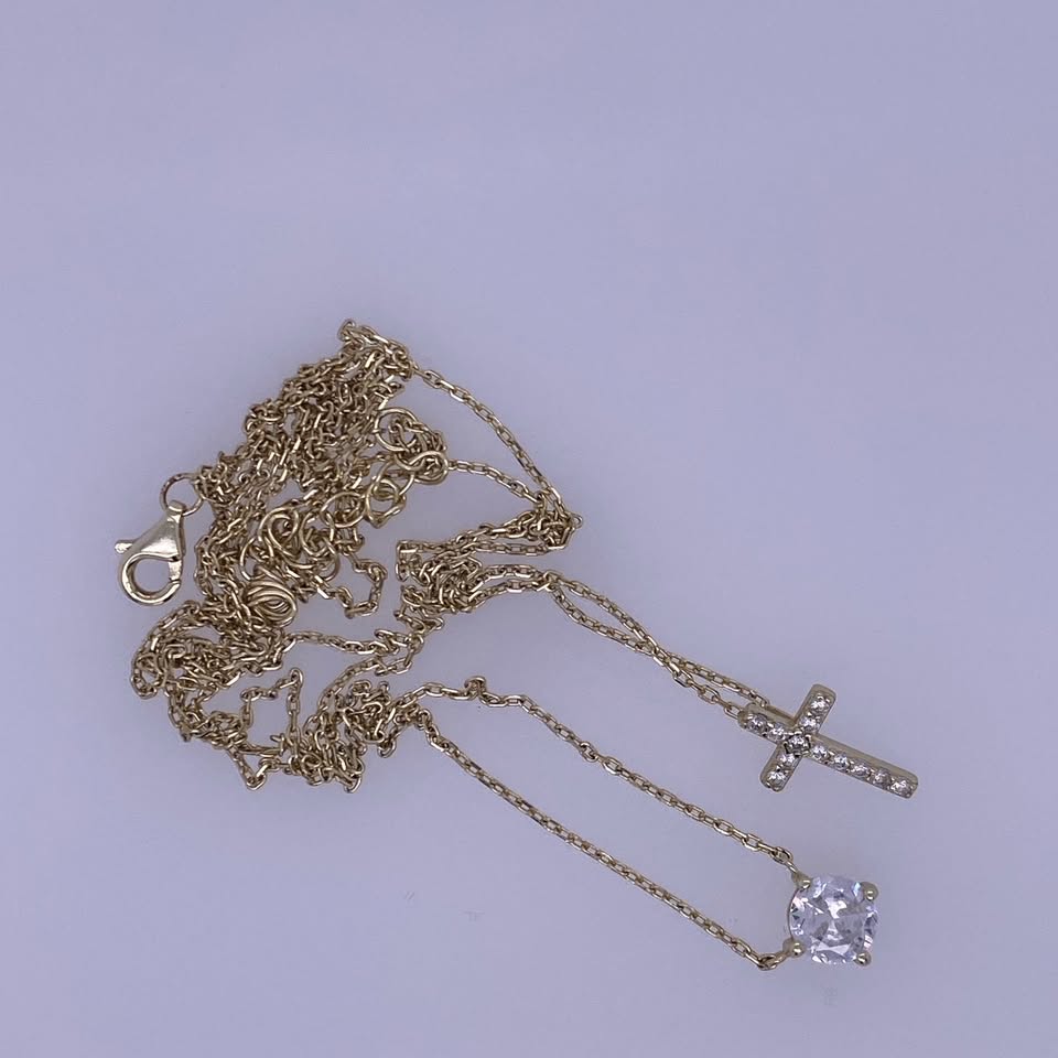 925 Sterling Silver Double Layer Necklace With CZ Pendants