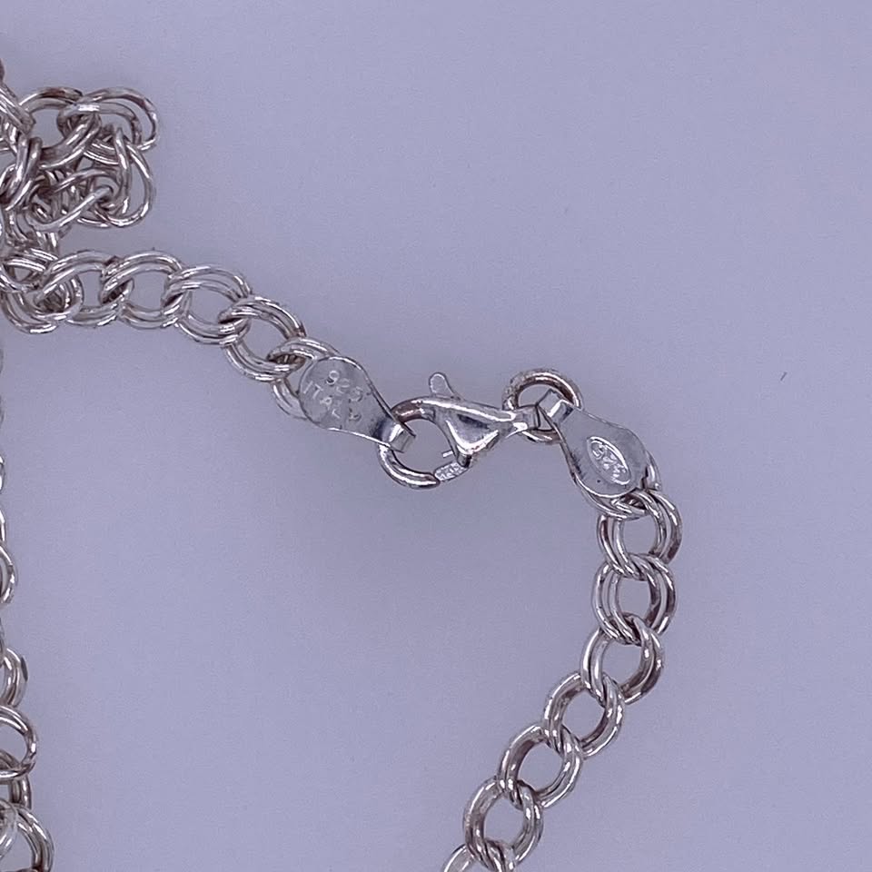 925 Silver Rolo Bracelet W/ Cat Charms