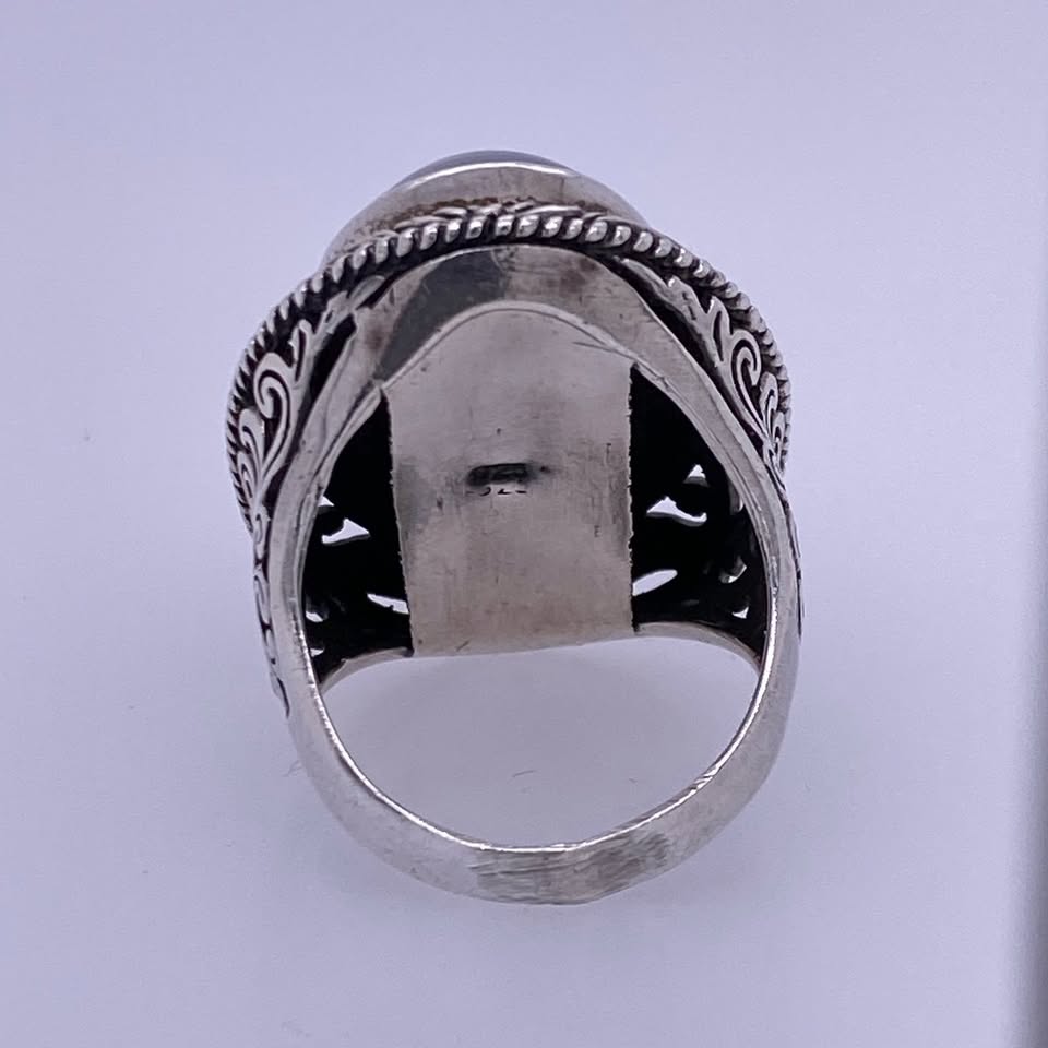 925 Silver Large Statement Ring W/ Sparkle Center Stone