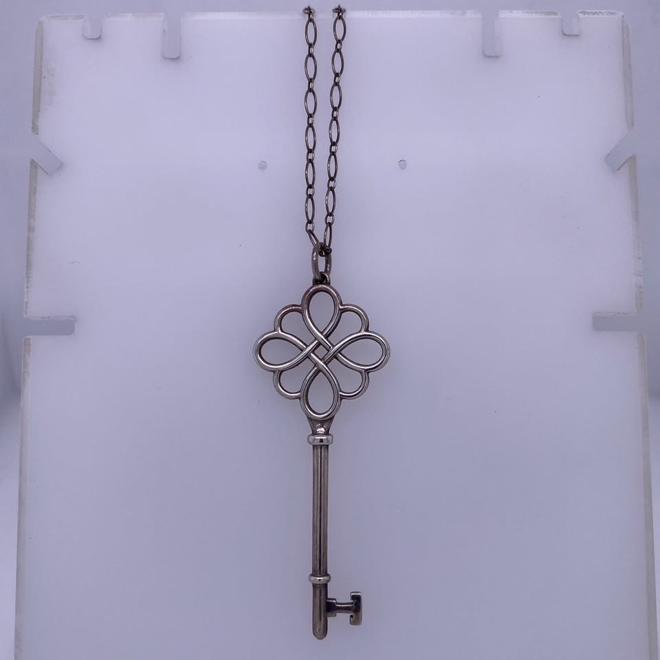 Tiffany & Co. Sterling Silver Large Love Knot Key Pendant Necklace