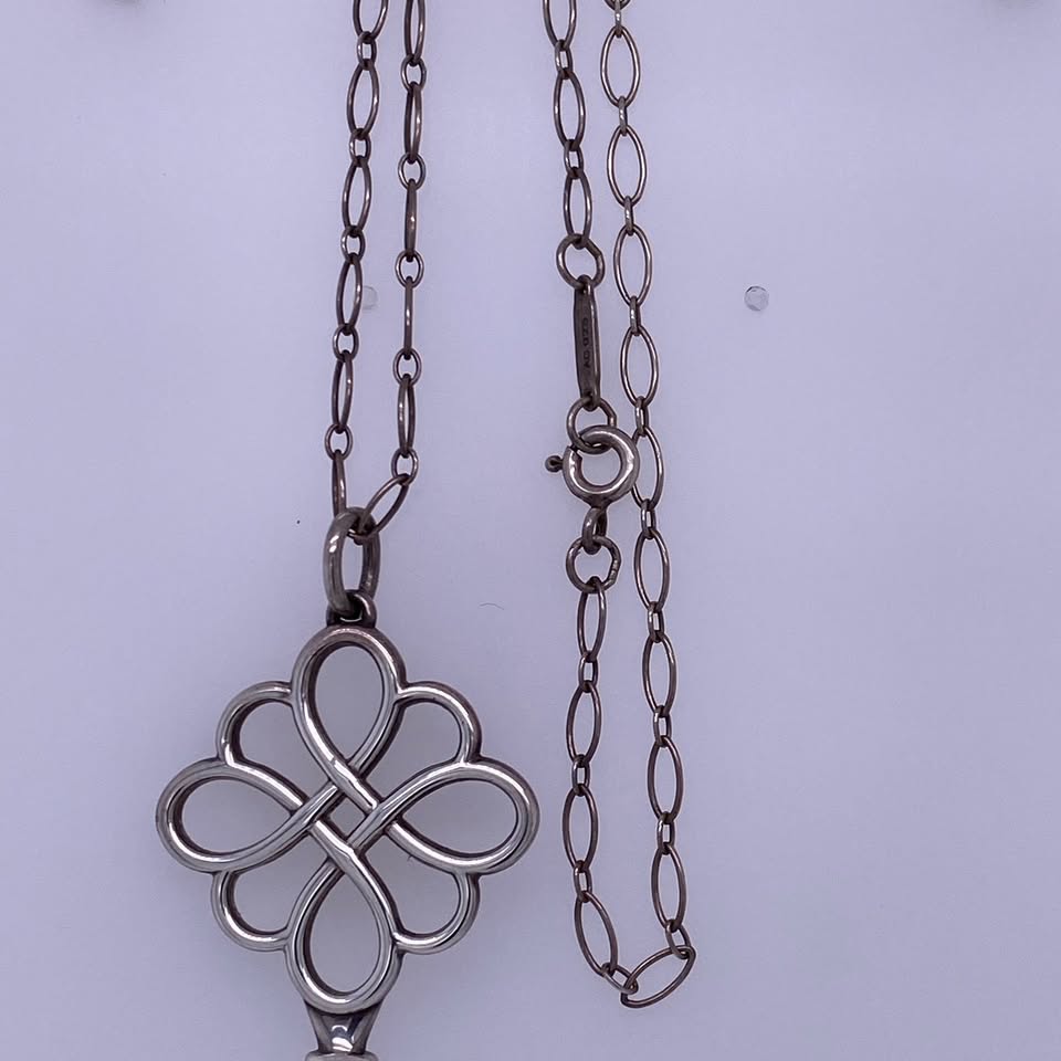 Tiffany & Co. Sterling Silver Large Love Knot Key Pendant Necklace