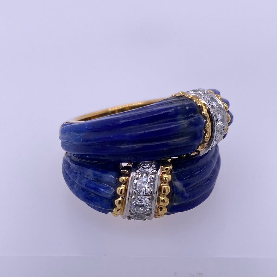 18k Yellow Gold Lapis Lazuli Diamond Ring