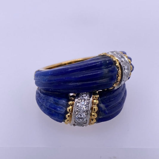 18k Yellow Gold Lapis Lazuli Diamond Ring