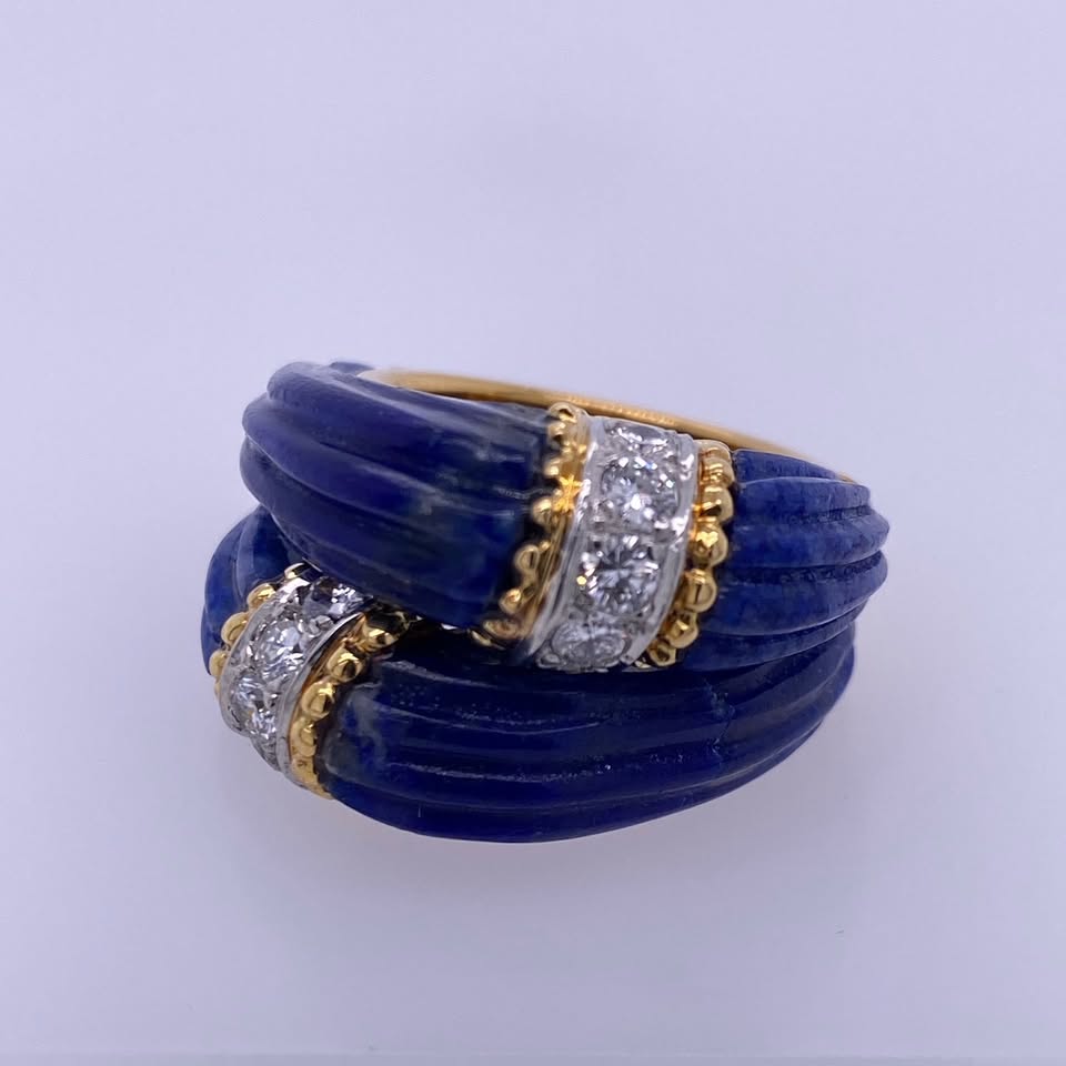 18k Yellow Gold Lapis Lazuli Diamond Ring