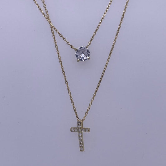 925 Sterling Silver Double Layer Necklace With CZ Pendants