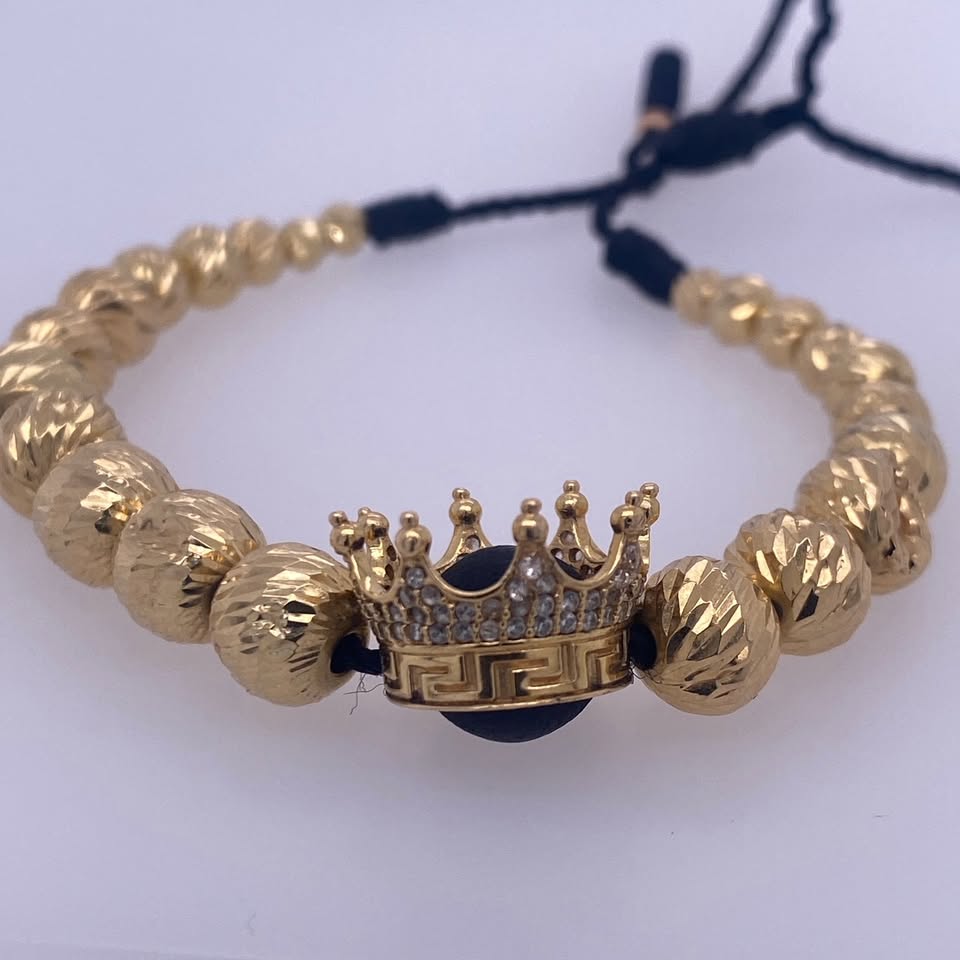 18k Yellow Gold Rope Bead Imperial Crown Bracelet