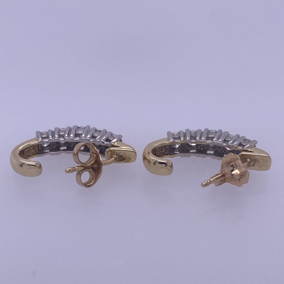 14k Yellow Gold Half-Hoop Diamond Earrings