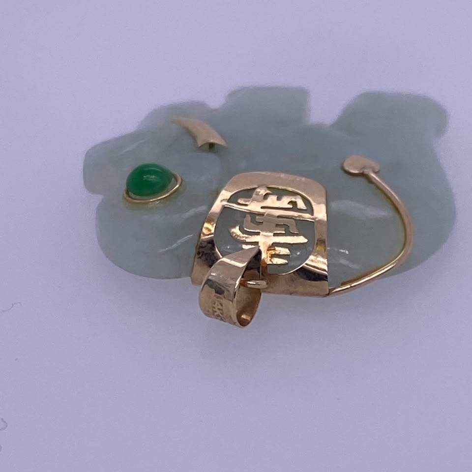 14k Yellow Gold Goodluck Jade Elephant Charm