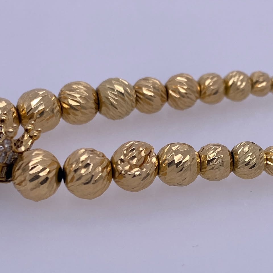 18k Yellow Gold Rope Bead Imperial Crown Bracelet
