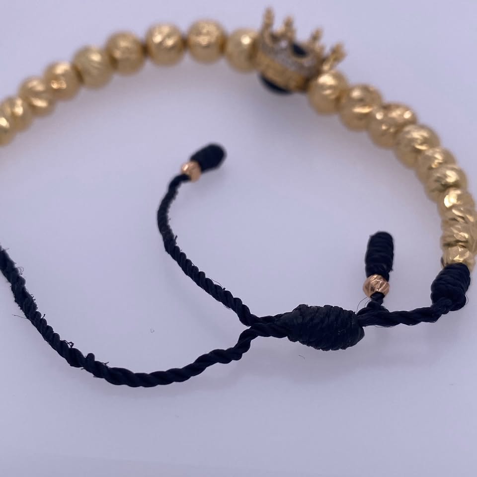 18k Yellow Gold Rope Bead Imperial Crown Bracelet