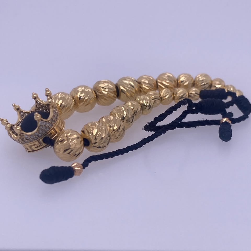 18k Yellow Gold Rope Bead Imperial Crown Bracelet