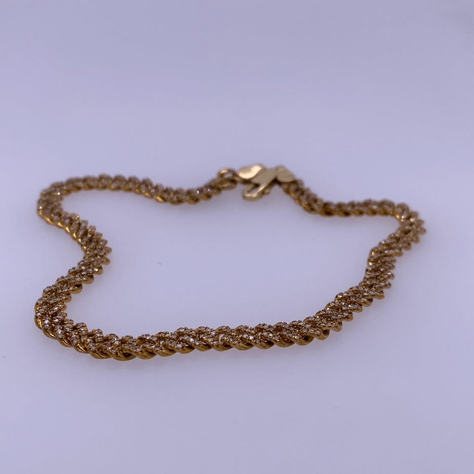 14k Yellow Gold Iced Out Cuban Bracelet-1.0TCW