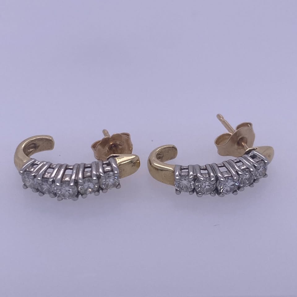14k Yellow Gold Half-Hoop Diamond Earrings