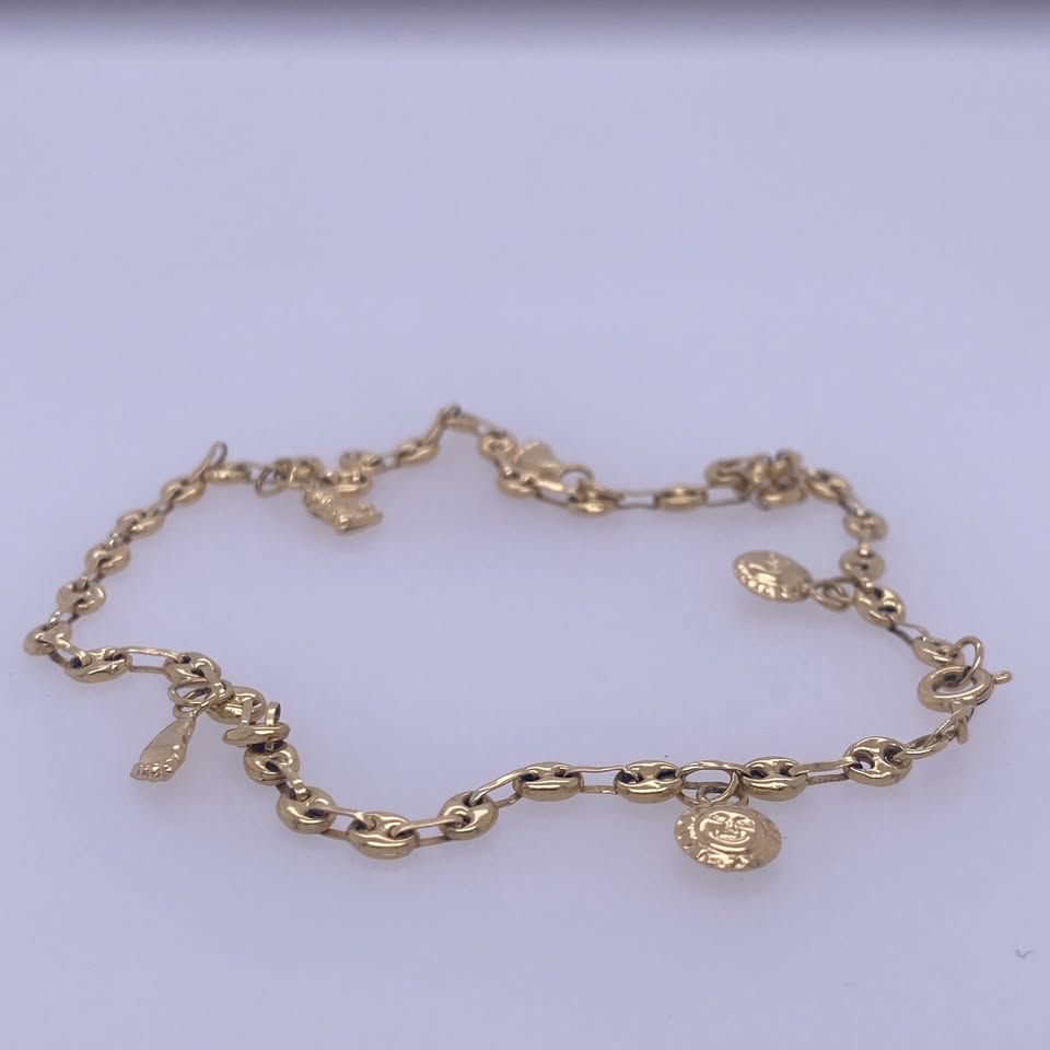 18k Yellow Gold Gucci Link Charm Anklet