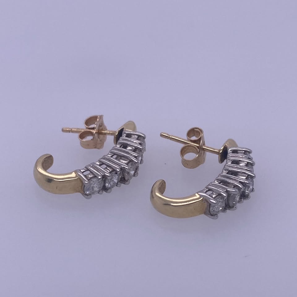 14k Yellow Gold Half-Hoop Diamond Earrings