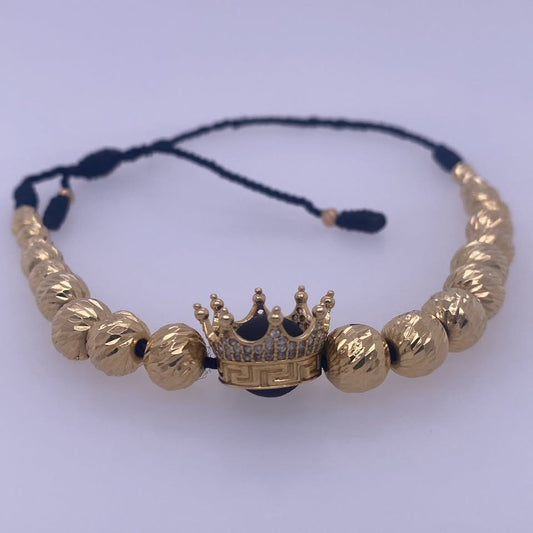 18k Yellow Gold Rope Bead Imperial Crown Bracelet