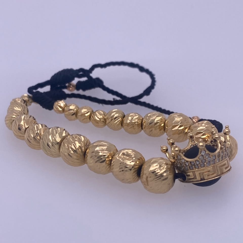 18k Yellow Gold Rope Bead Imperial Crown Bracelet