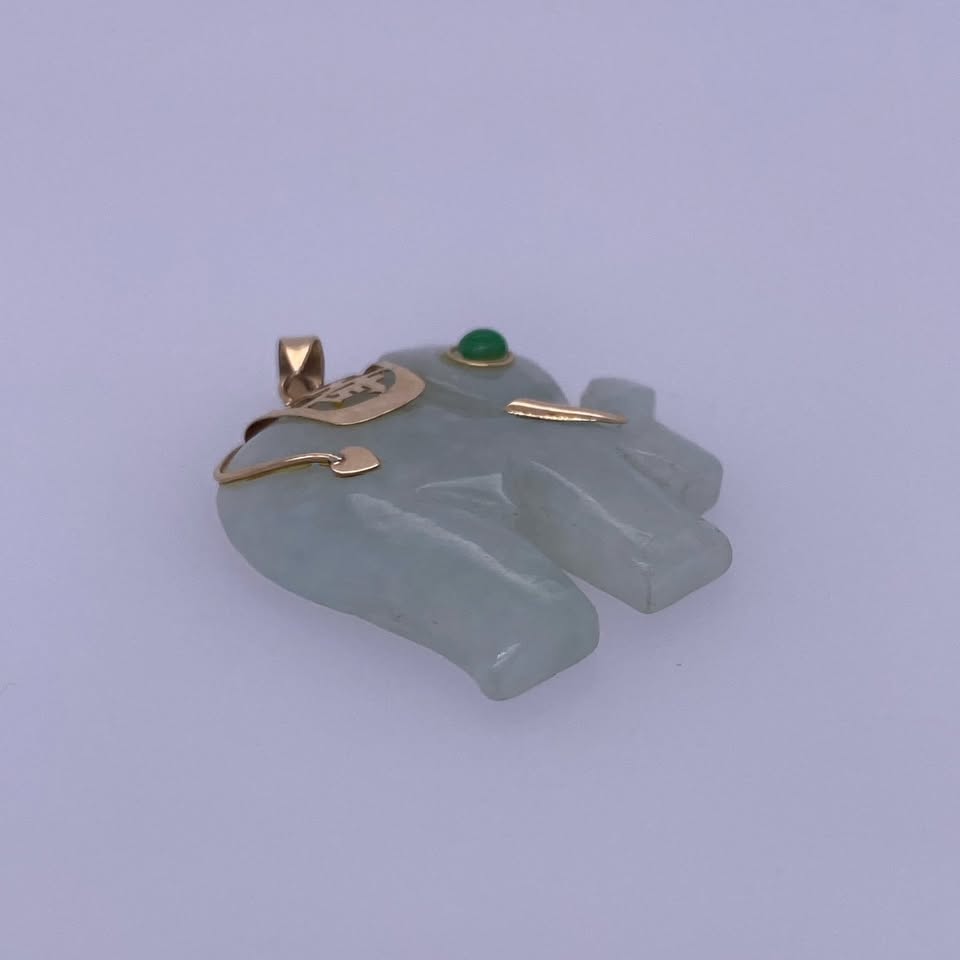 14k Yellow Gold Goodluck Jade Elephant Charm