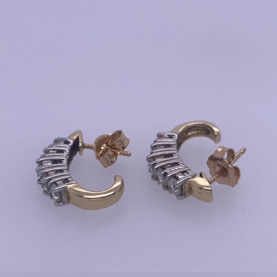 14k Yellow Gold Half-Hoop Diamond Earrings
