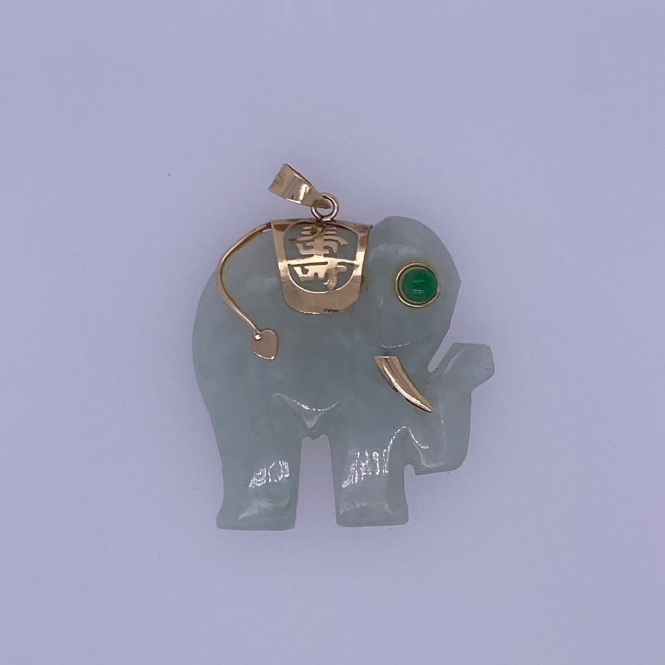 14k Yellow Gold Goodluck Jade Elephant Charm