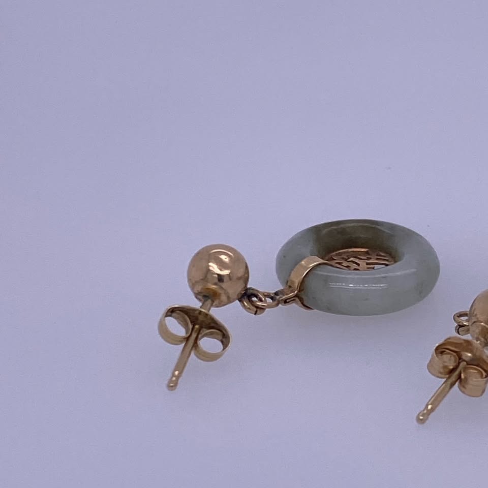 14k Yellow Gold Donut Jade Dangle Earrings