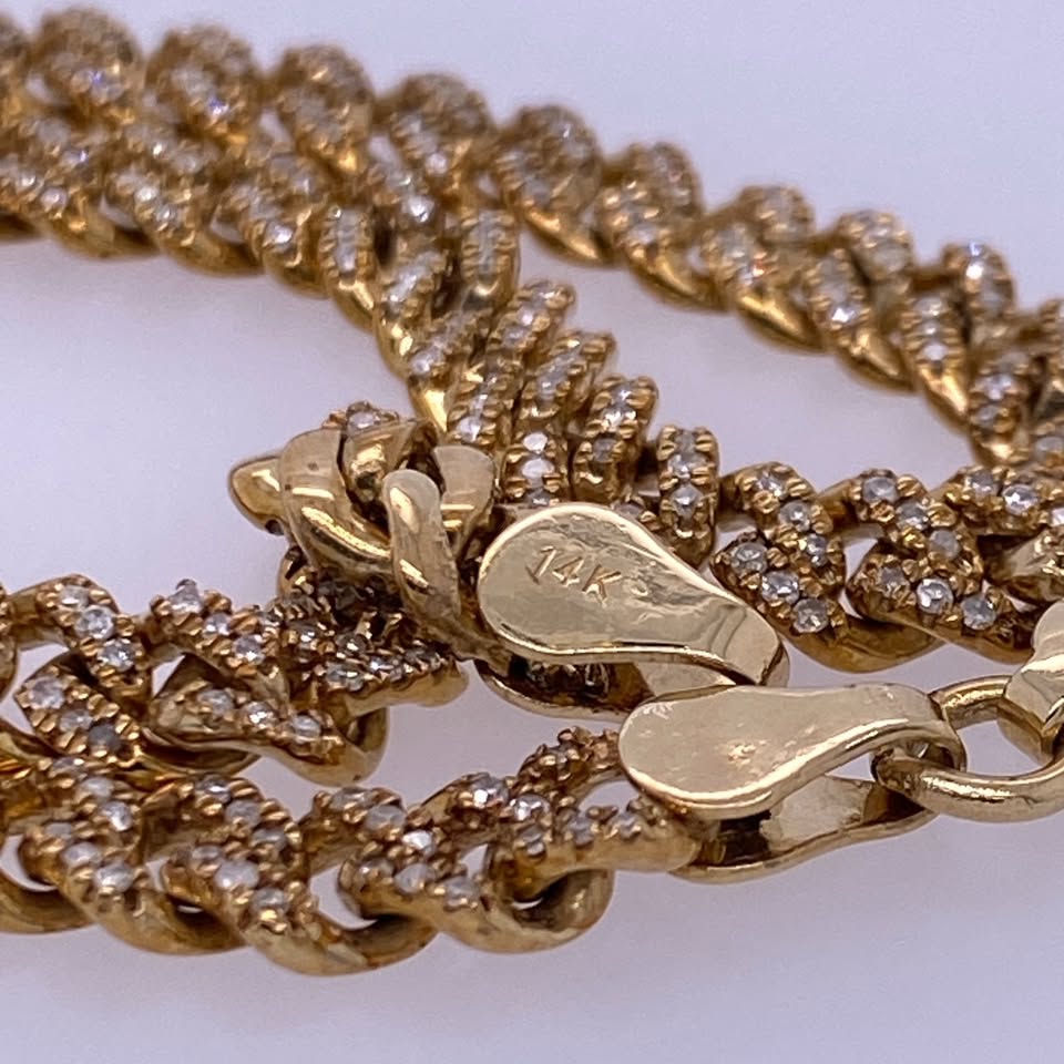 14k Yellow Gold Iced Out Cuban Bracelet-1.0TCW