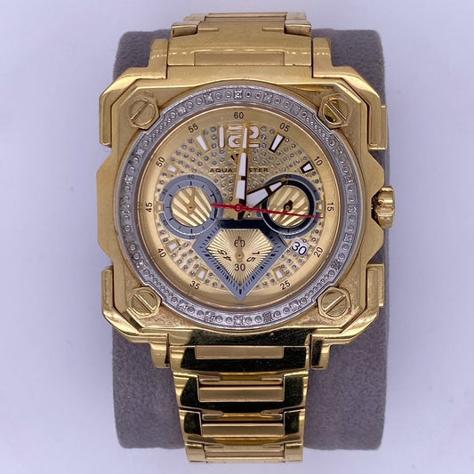 Aqua Master Mens Gold Tone Dial Gold Tone-Stainless Steel