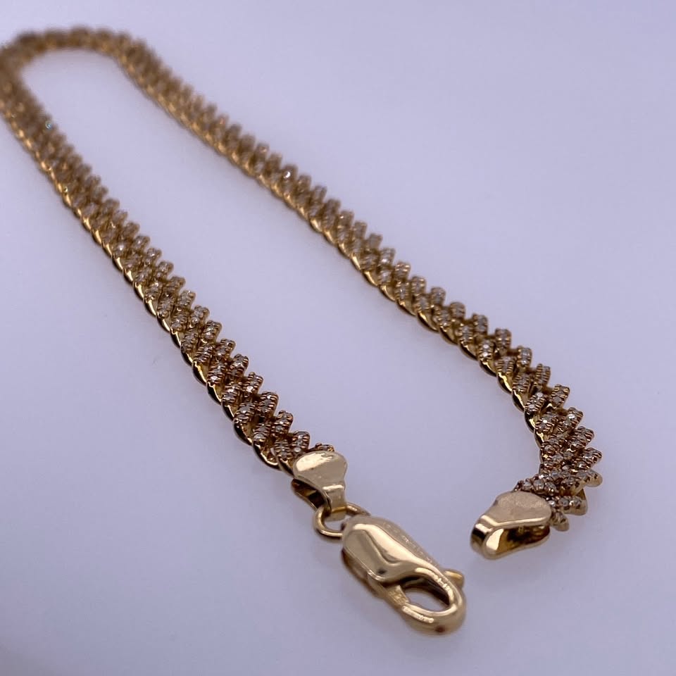 14k Yellow Gold Iced Out Cuban Bracelet-1.0TCW