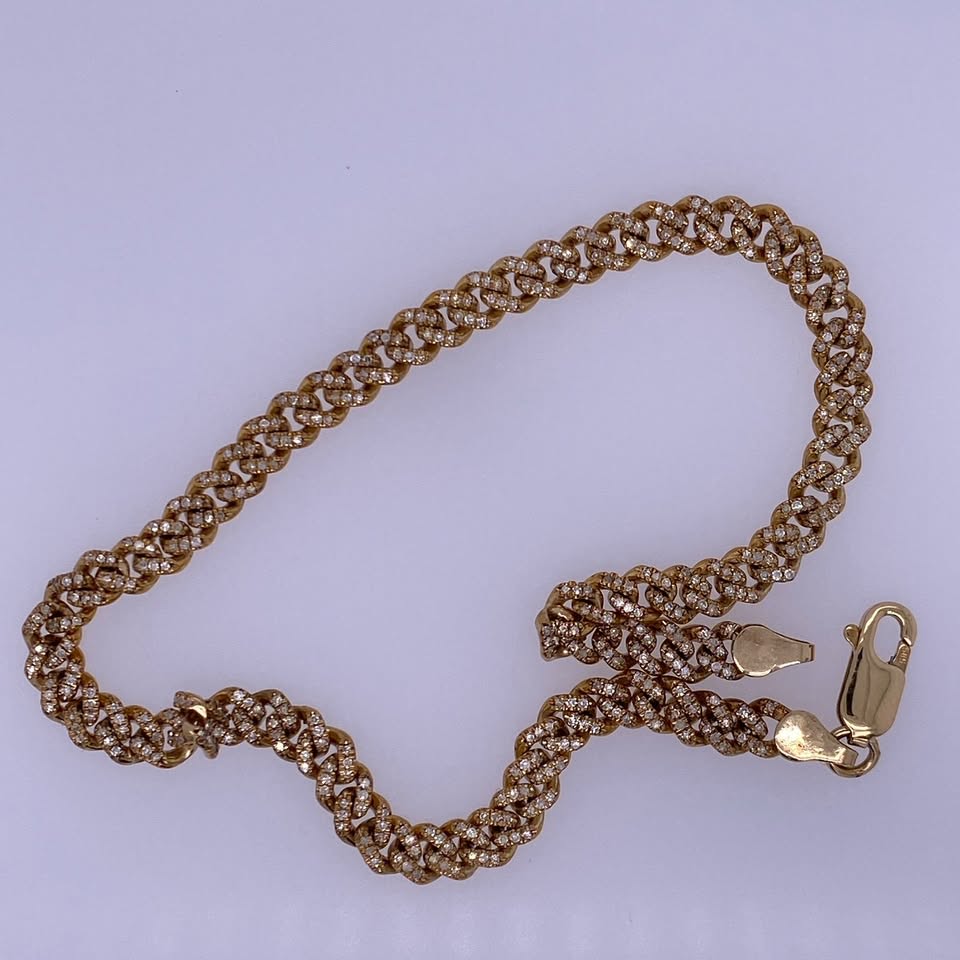 14k Yellow Gold Iced Out Cuban Bracelet-1.0TCW