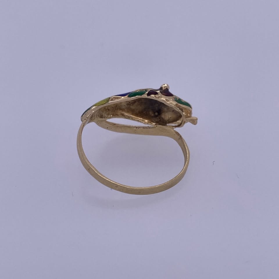 14k Yellow Gold Enamel-Inlaid Snake Ring
