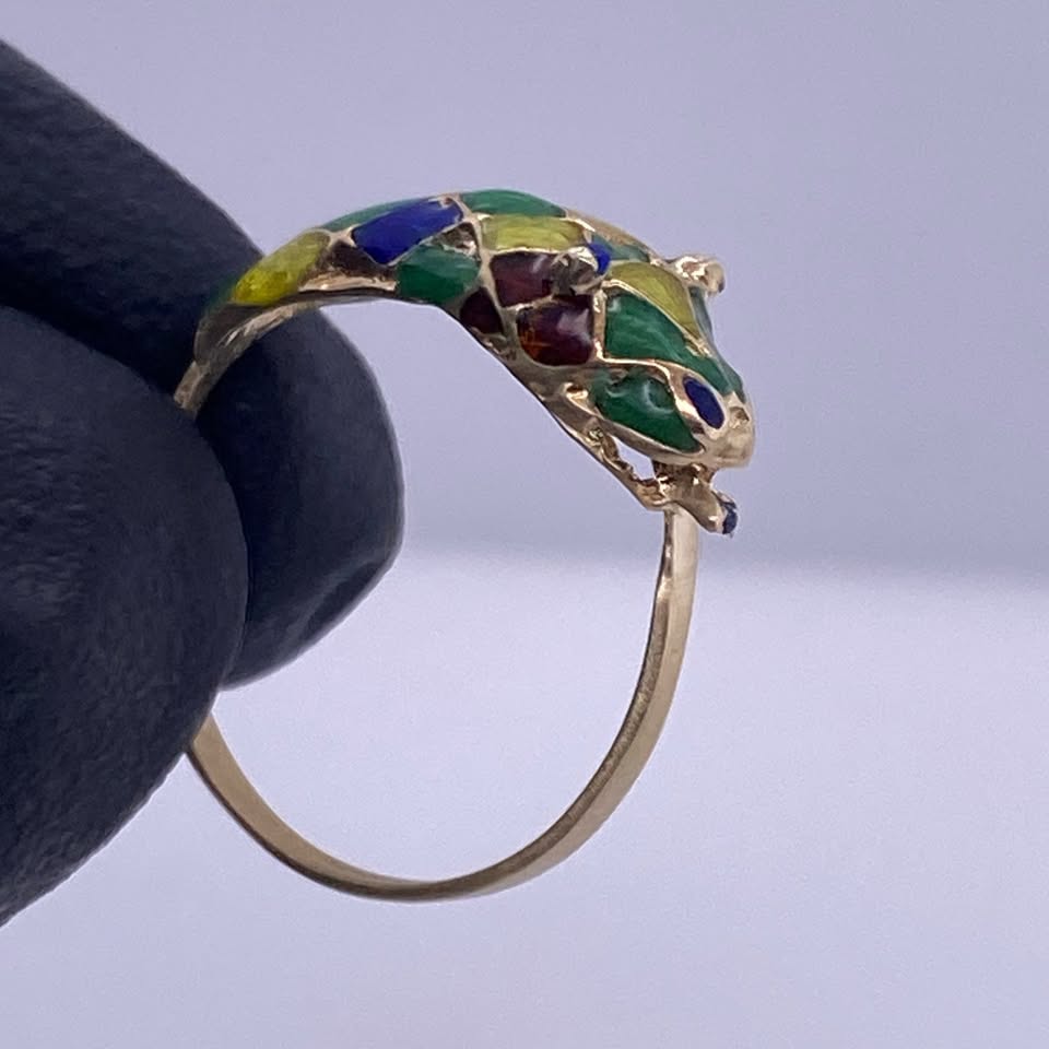 14k Yellow Gold Enamel-Inlaid Snake Ring