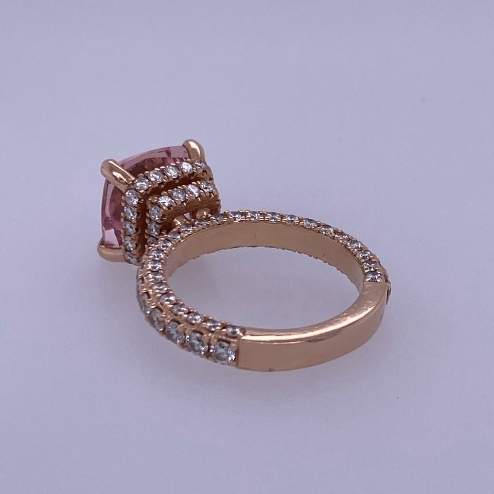14k Rose Gold Women's Cushion Cut Pink Stone Engagement/Wedding Ring W/ Natural Diamonds