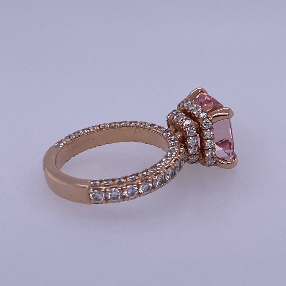 14k Rose Gold Women's Cushion Cut Pink Stone Engagement/Wedding Ring W/ Natural Diamonds