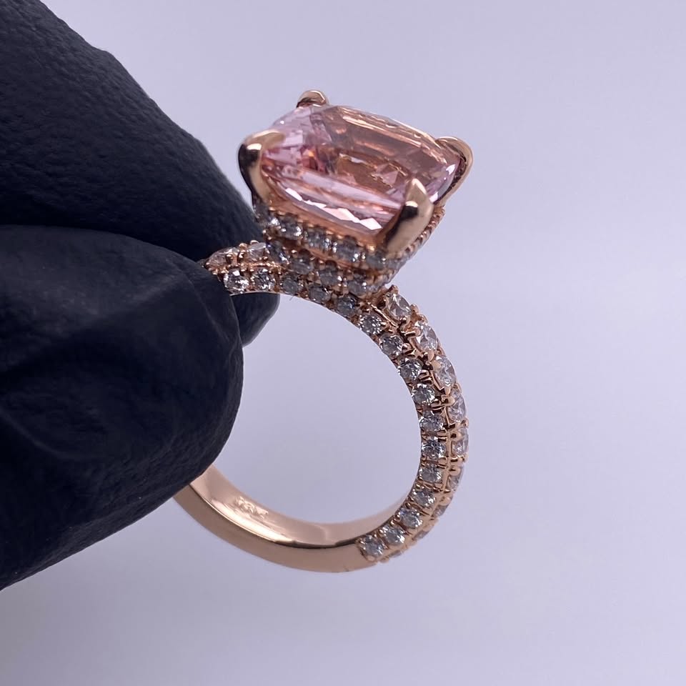14k Rose Gold Women's Cushion Cut Pink Stone Engagement/Wedding Ring W/ Natural Diamonds