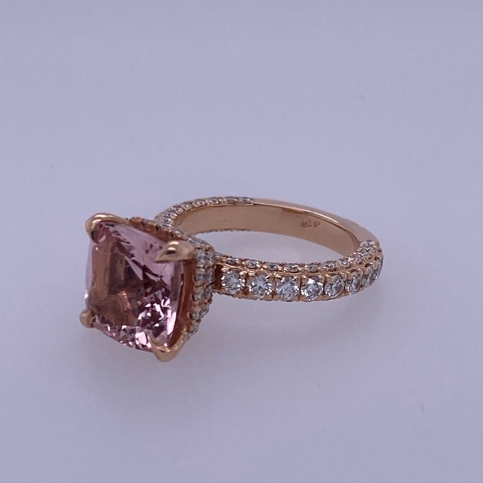 14k Rose Gold Women's Cushion Cut Pink Stone Engagement/Wedding Ring W/ Natural Diamonds